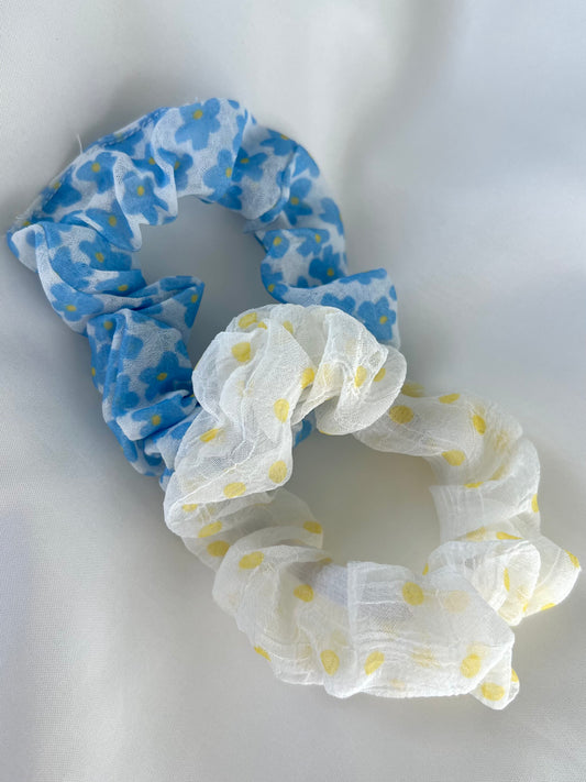 Σετ 2 scrunchies σε γαλάζιες και κίτρινες αποχρώσεις